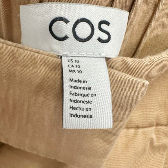 COS tan khaki pleated barrel balloon leg chino pant elastic waist Size 10 - Picture 5 of 16